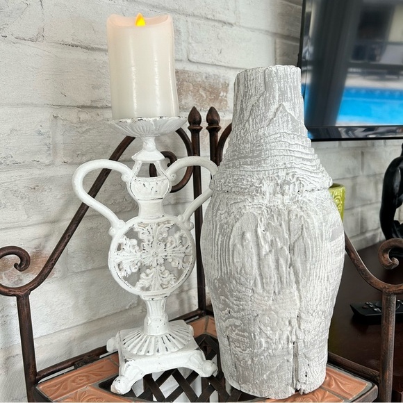 Vintage Cast Iron Candle Holder Painted White 11.5” Tall - Picture 15 of 15